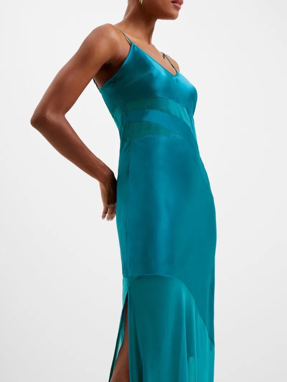 Silky Teal Slip Dress - Spaghetti Strap Maxi French connection